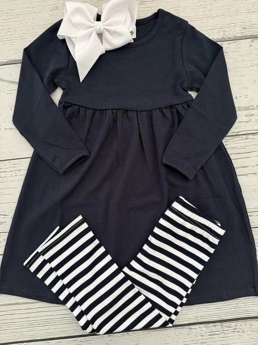 Baby Girls Navy Long Sleeve Tunic Stripe Leggings Clothes Sets Preorder