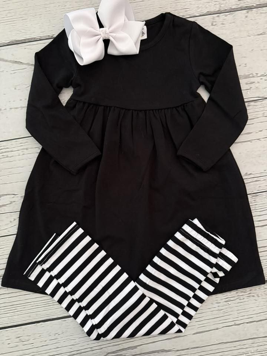 Baby Girls Black Long Sleeve Tunic Stripe Leggings Clothes Sets Preorder