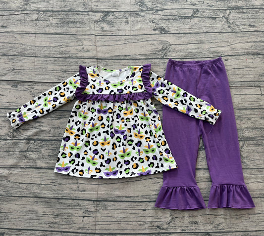 Baby Girls Mardigras Leopard Masks Tunic Ruffle Pants Clothes Sets