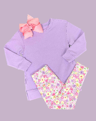 Baby Girls Lavender Shirts Top Floral Leggings Clothes Sets Preorder