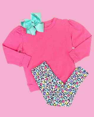 Baby Girls Hot Pink Shirts Top Leopard Leggings Clothes Sets Preorder