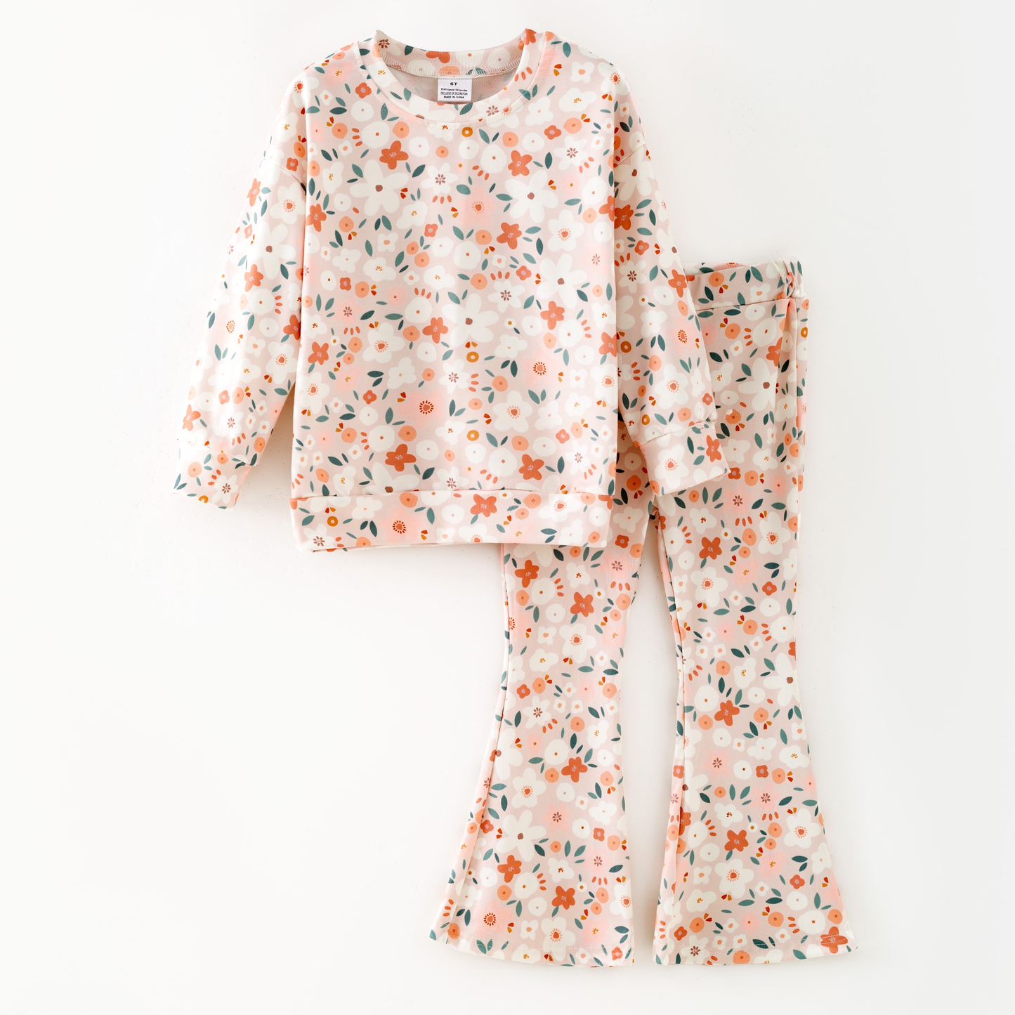 Baby Girls Orange Floral Top Bell Bottom Pants Clothes Sets Preorder