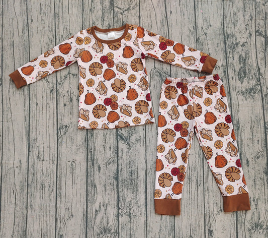 Baby Girls Pie Turkey Pumpkins Pant Thanksgiving Pajamas Sets