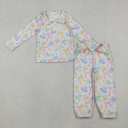 Sibling Baby Girls Bow Heart Flowers Zip Pocket Pullover Joggers Clothes Sets