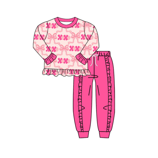 Baby Girls Pink Bows XOXO Ruffle Top Jogger Pants Valentine Clothes Sets Preorder