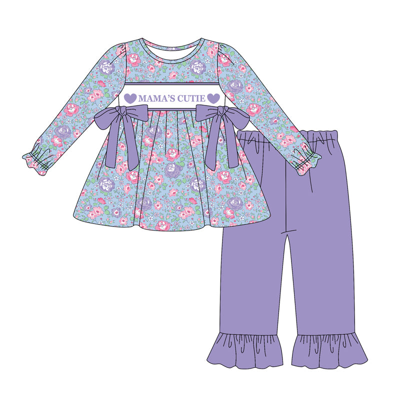 Baby Girls Mamas Cutie Flowers Bows Tunic Ruffle Pants Clothes Sets Preorder