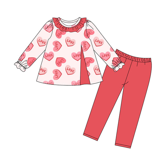 Baby Girls Pink Love Hearts Tunic Legging Pants Valentine Clothes Sets Preorder