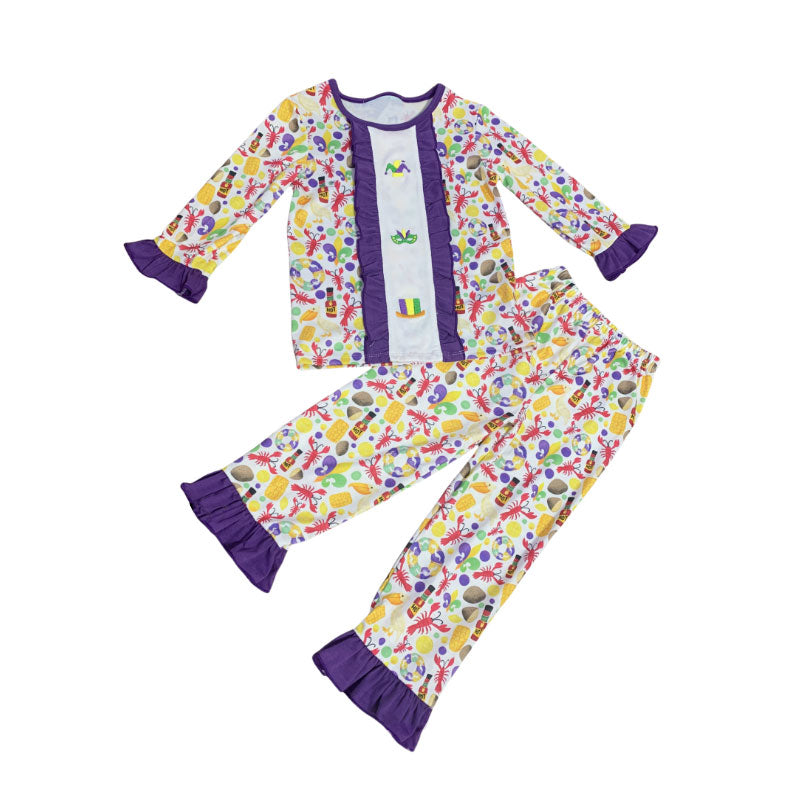 Baby Girls Mardigras Anchors Crayfishes Top Ruffle Pants Pajamas Sets Preorder