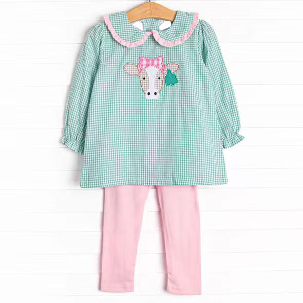 Baby Girls Green Checked Cows Tunic Leggings Farm Clothes Sets Preorder