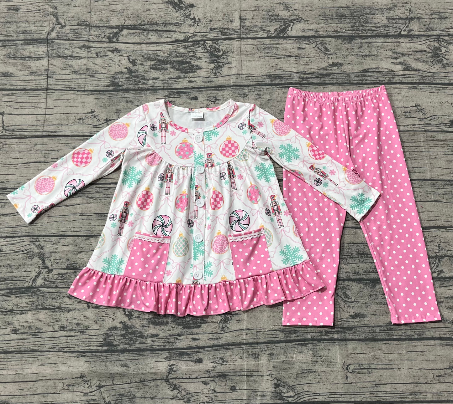 Baby Girls Soldiers Bows Checked Button Pockets Tunic Leggings Christmas Clothes Sets