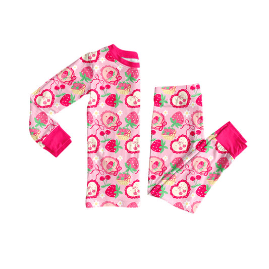Baby Girls Pink Bows Strawberry Flowers Top Pants Pajamas Sets Preorder