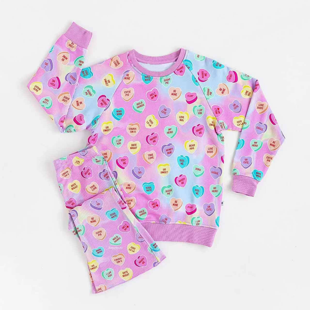 Baby Girls Colorful Hearts Plaid Top Pants Valentine Pajamas Sets Preorder