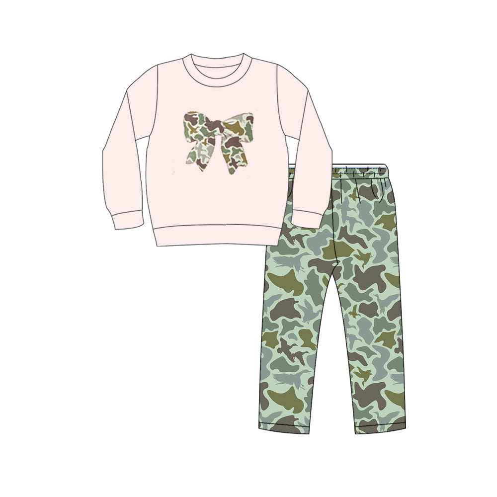 Baby Girls Green Ducks Camo Bow Top Pants Southern Clothes Sets Preorder