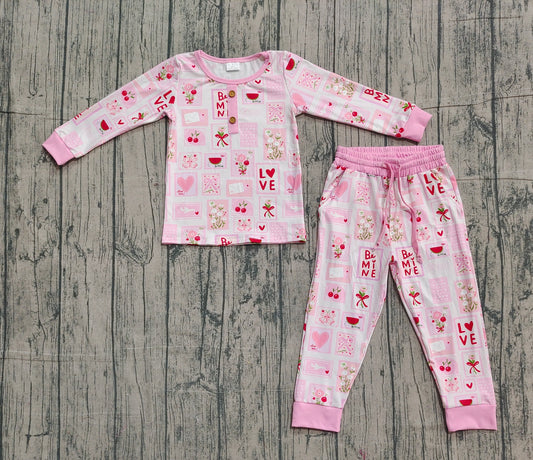 Baby Girls Flowers Hearts Button Top Pockets Pants Valentines Clothes Sets Preorder