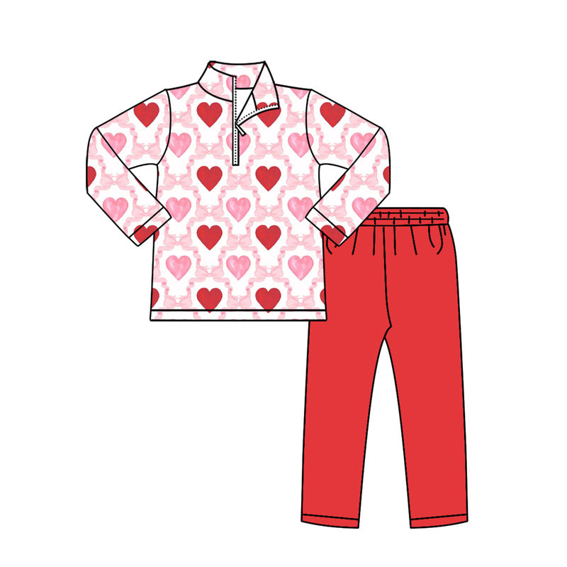 Baby Girls Hearts Bows Checked Zipper Pullover Leggings Valentine Clothes Sets Preorder