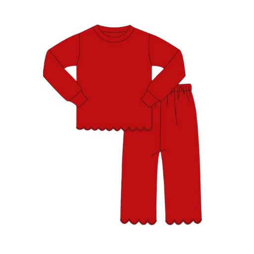 Baby Girls Red Long Sleeve Top Pants Scallop Pajamas Clothes Sets Preorder