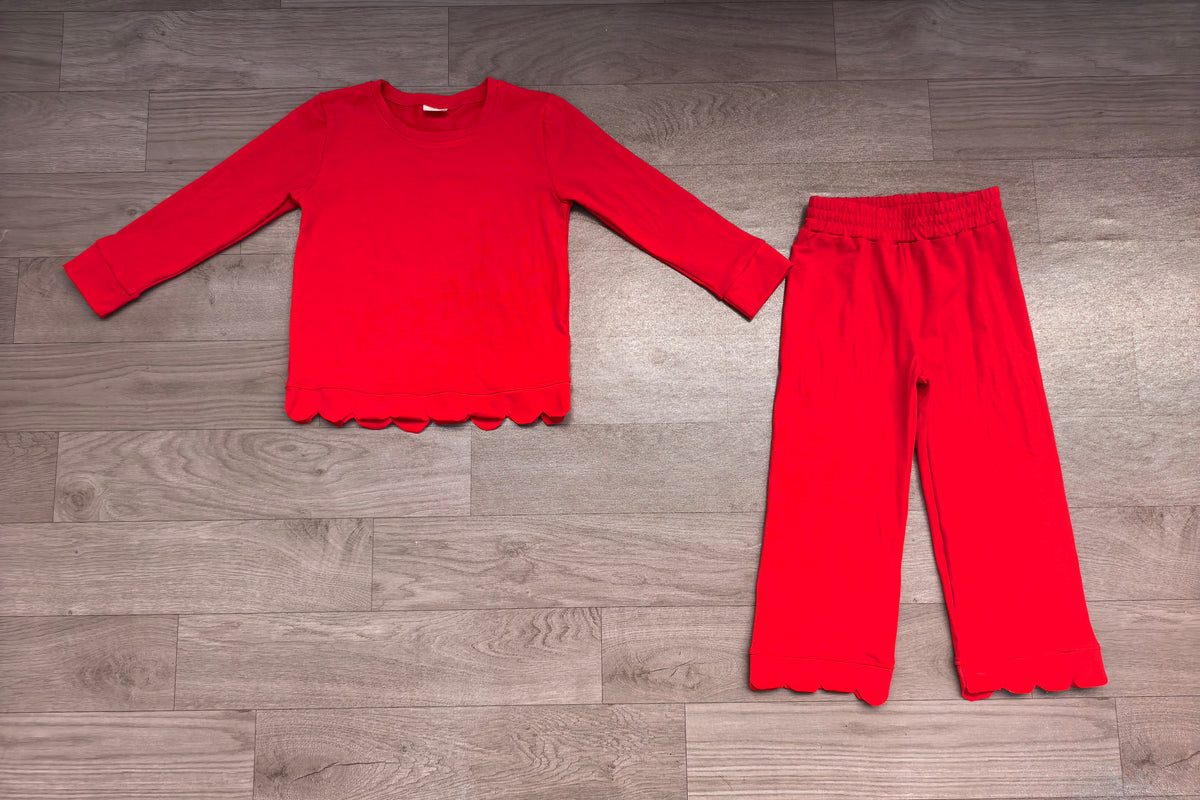 Baby Girls Red Long Sleeve Top Pants Scallop Pajamas Clothes Sets Preorder