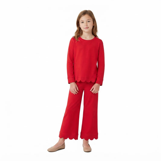 Baby Girls Red Long Sleeve Top Pockets Pants Scallop Clothes Sets