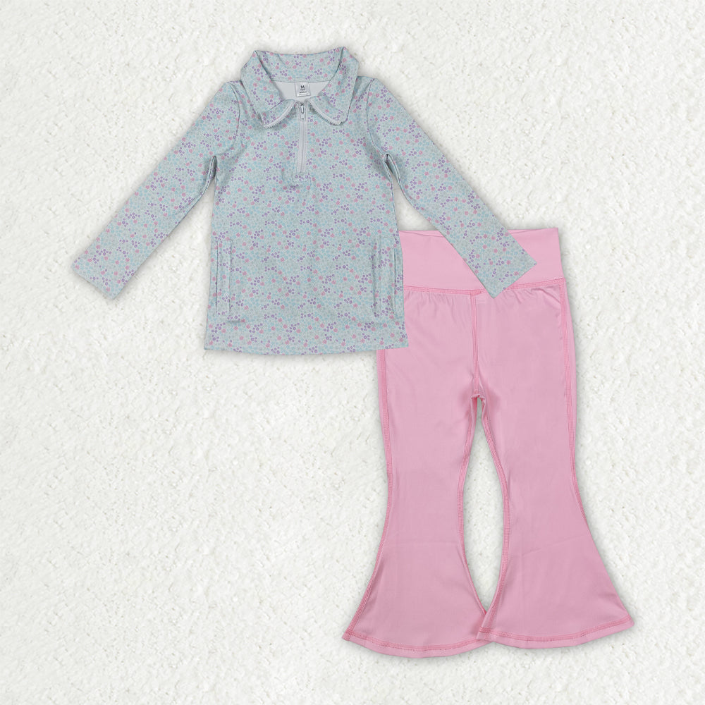Sibling Baby Girls Long Sleeve Zipper Pockets Jackets Bell Bottom Pants Yoga Active Clothes Sets