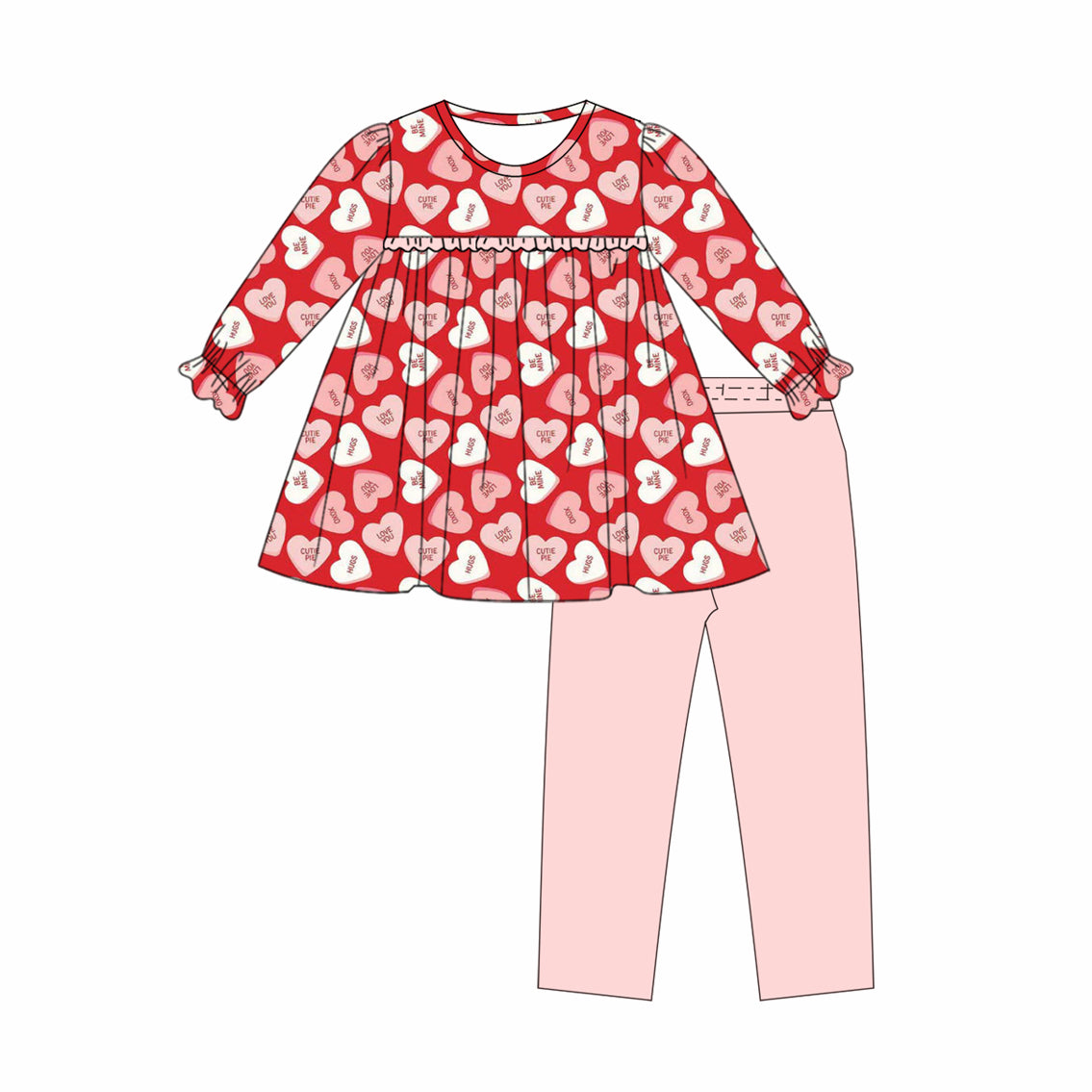 Baby Girls Hearts Plaid Tunic Leggings Pants Valentine Clothes Sets Preorder