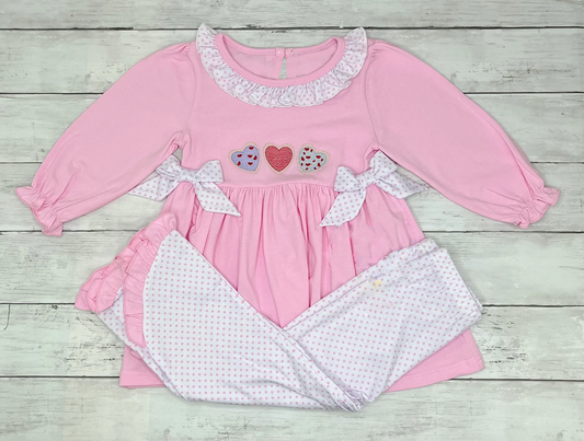Baby Girls Hearts Bows Tunic Polka Dots Pockets Pant Valentine Clothes Sets Preorder