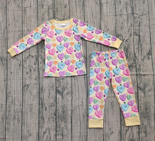 Baby Girls Colorful Hearts Stars Top Pant Valentine Pajamas Sets