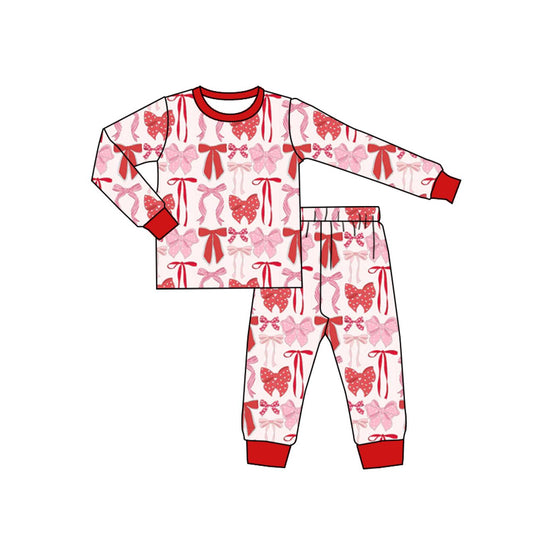 Baby Girls Red Pink Bows Plaid Top Pant Valentine Pajamas Sets Preorder