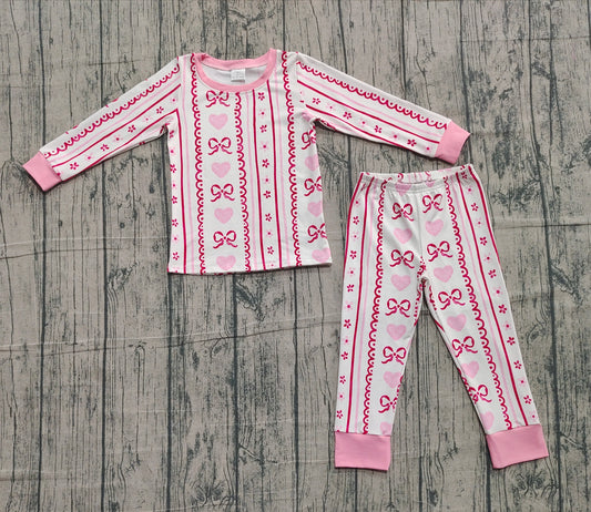 Baby Girls Pink Bows Hearts Stripe Top Pant Valentine Pajamas Sets