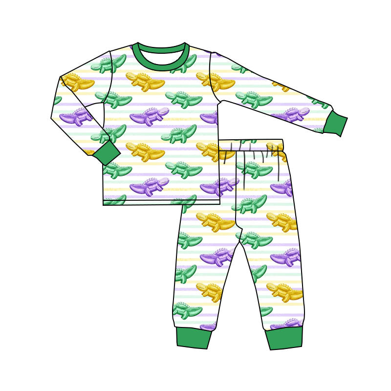 Baby Girls Mardigras Stripe Crocodiles Top Pant Pajamas Sets Preorder