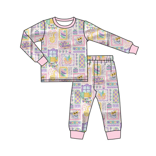 Baby Girls Mardigras Anchors Masks Checked Top Pant Pajamas Sets Preorder