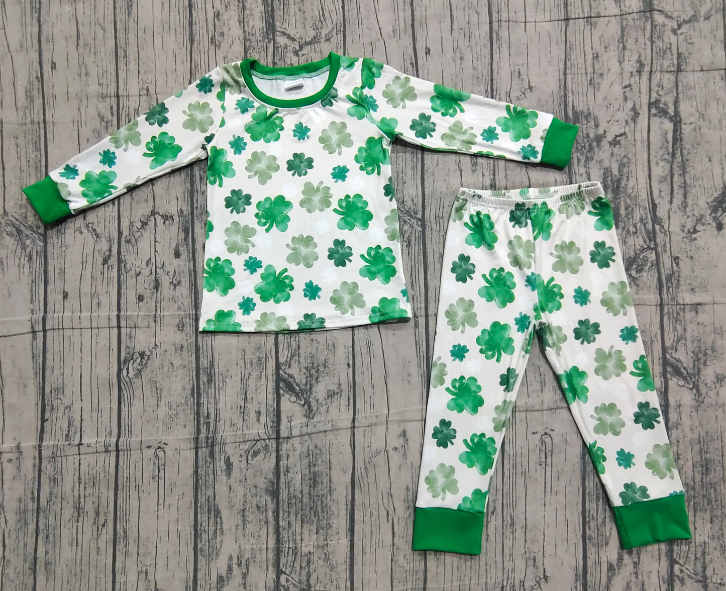 Baby Girls Green Clovers Top Pant St Patrick Pajamas Sets