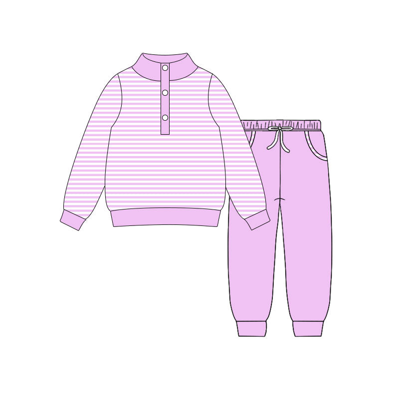 Baby Girls Pink Stripe Button Top Pockets Jogger Clothes Sets Preorder