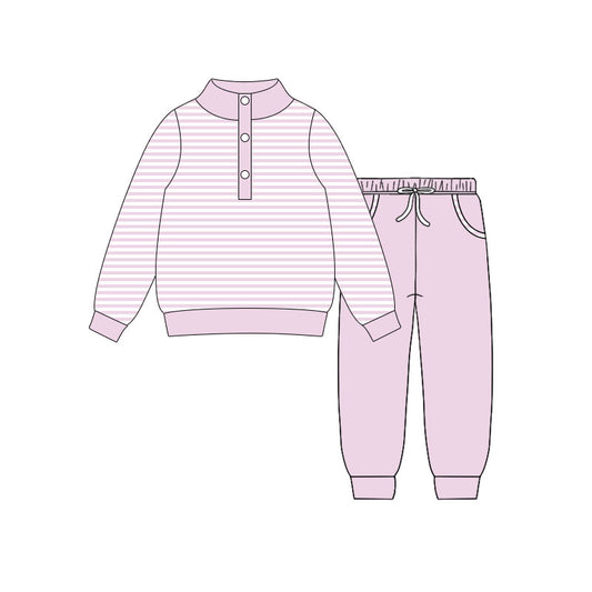 Baby Girls Light Pink Stripe Button Top Pockets Jogger Clothes Sets Preorder