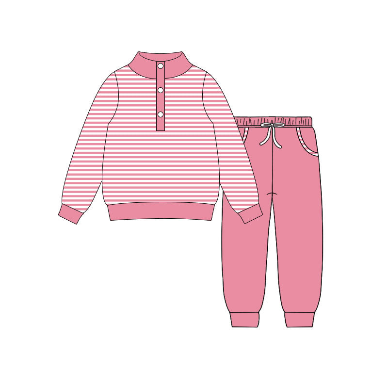 Baby Girls Peach Stripe Button Top Pockets Jogger Clothes Sets Preorder