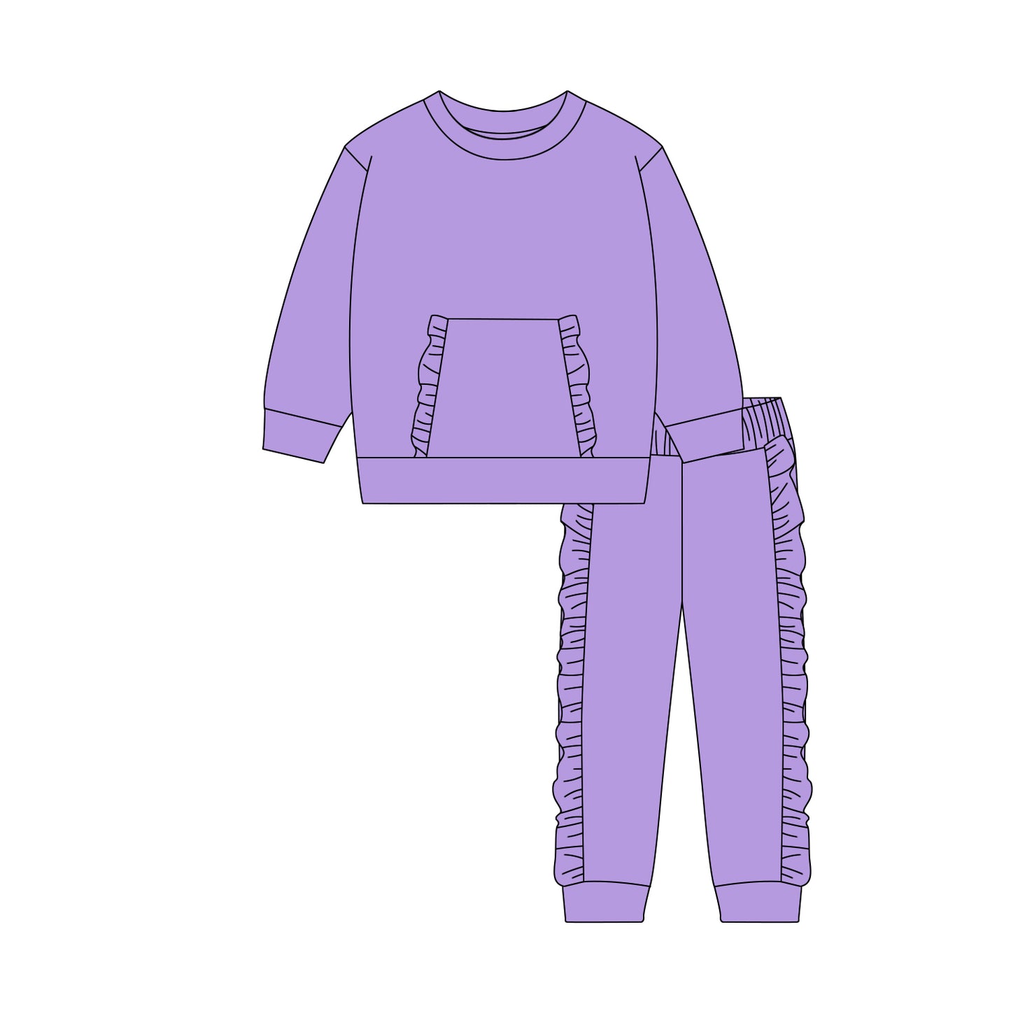 Baby Girls Purple Pocket Top Ruffle Legging Pants Clothes Sets Preorder