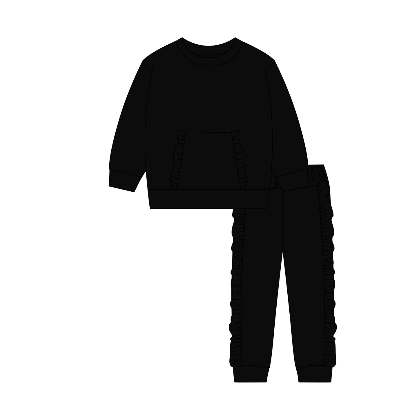 Baby Girls Black Pocket Top Ruffle Legging Pants Clothes Sets Preorder
