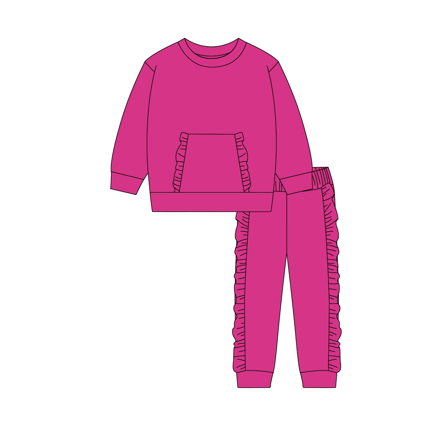 Baby Girls Hot Pink Pocket Top Ruffle Legging Pants Clothes Sets Preorder