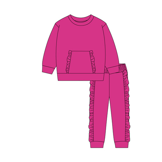 Baby Girls Hot Pink Pocket Top Ruffle Legging Pants Clothes Sets Preorder
