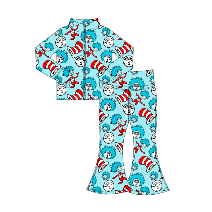 Baby Girls Cartoon Mr Reading Zipper Jackets Bell Bottom Pants Yoga Clothes Sets Preorder