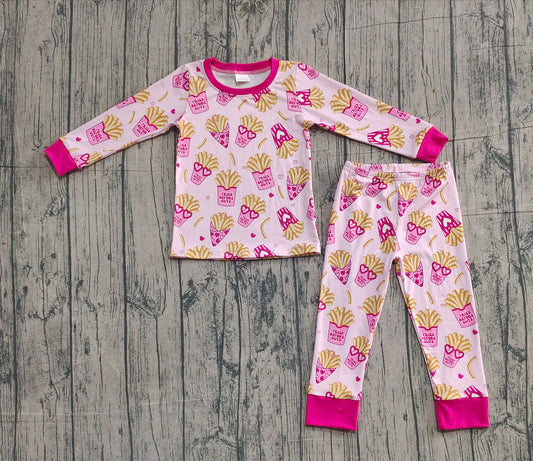 Baby Girls Pink Hearts Chips Top Pants Valentines Pajamas Sets