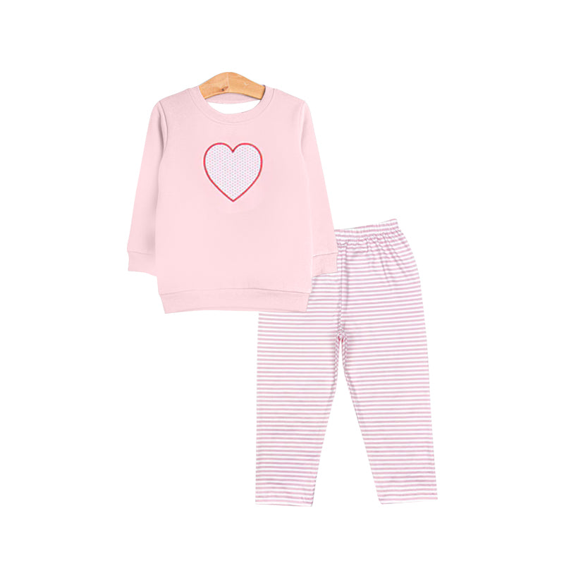 Baby Girls Pink Checked Hearts Top Stripe Pant Valentine Clothes Sets Preorder