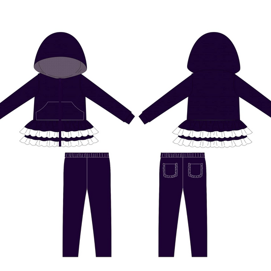 Baby Girls Purple Pocket Zipper Hoodies Jackets Leggings Pants Clothes Sets Preorder