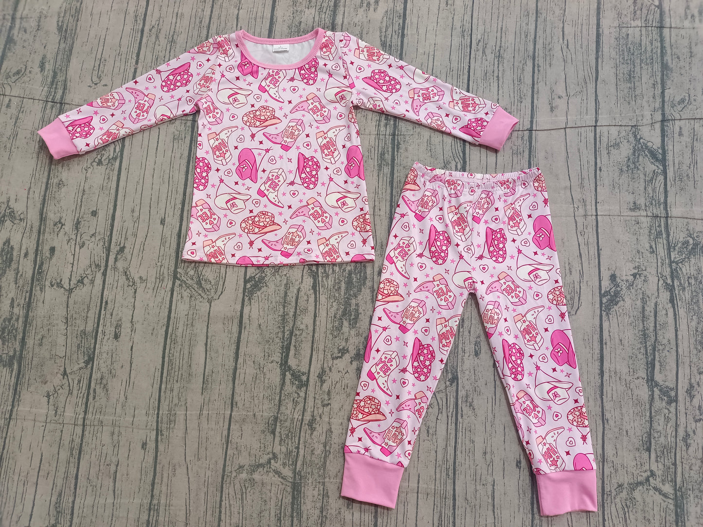Baby Girls Pink Howdy Boots Hats Top Pants Western Pajamas Sets