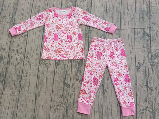 Baby Girls Pink Howdy Boots Hats Top Pants Western Pajamas Sets