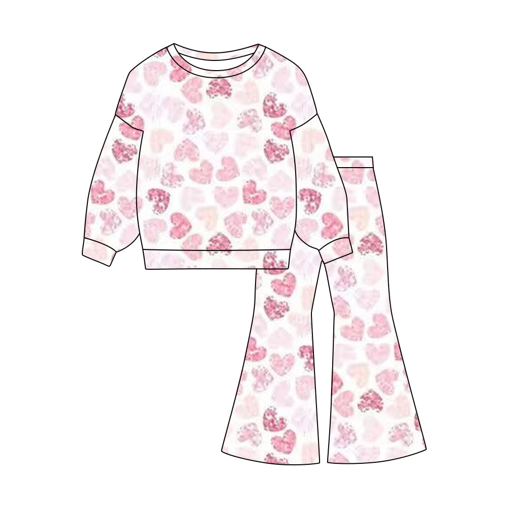 Baby Girls Pink Tie-dye Hearts Top Flare Pants Valentine Clothes Sets Preorder
