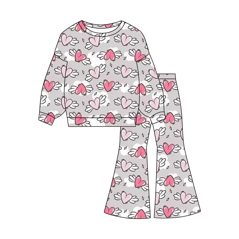 Baby Girls Pink Angle Hearts Top Flare Pants Valentine Clothes Sets Preorder