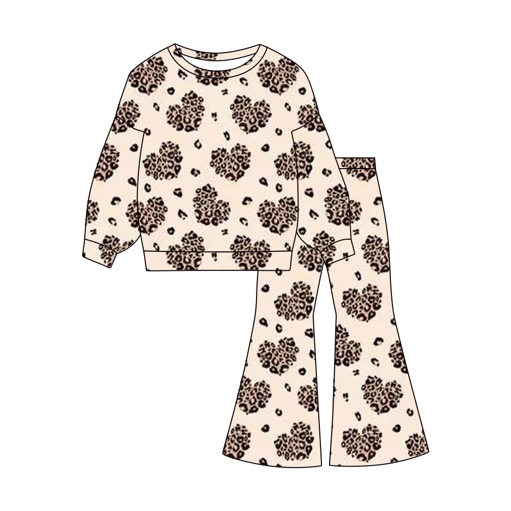 Baby Girls Leopard Hearts Top Flare Pants Valentine Clothes Sets Preorder