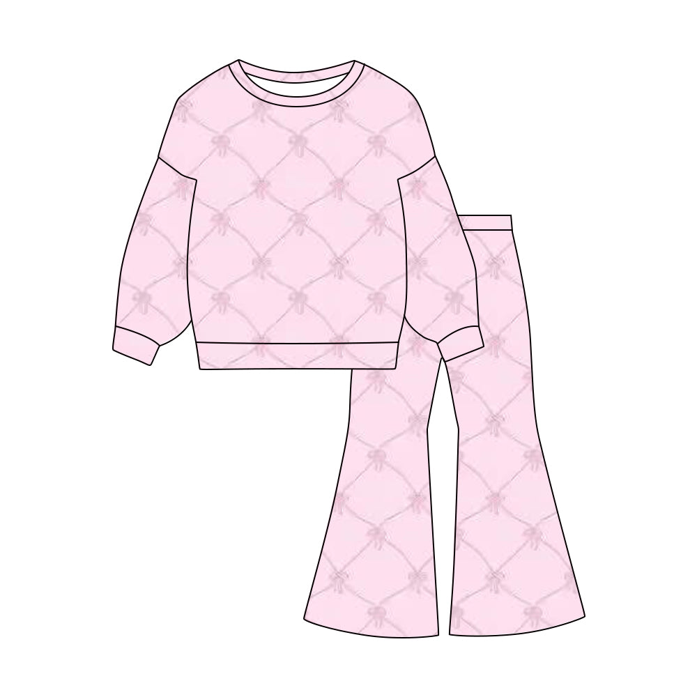 Baby Girls Pink Bows Checked Top Flare Pants Valentine Clothes Sets Preorder