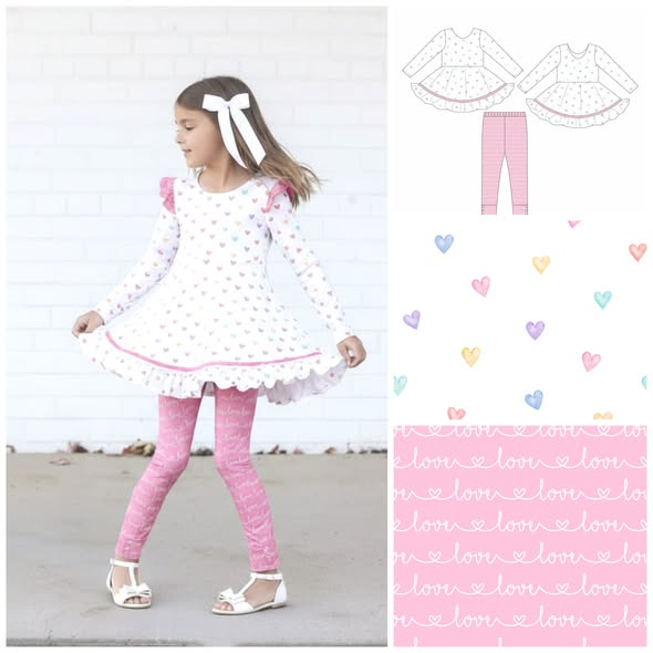 Baby Girls Colorful Hearts Ruffle Tunic Leggings Valentine Clothes Sets Preorder
