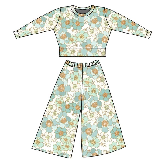 Baby Girls Green Flowers Long Sleeve Top Flare Pants Clothes Sets Preorder
